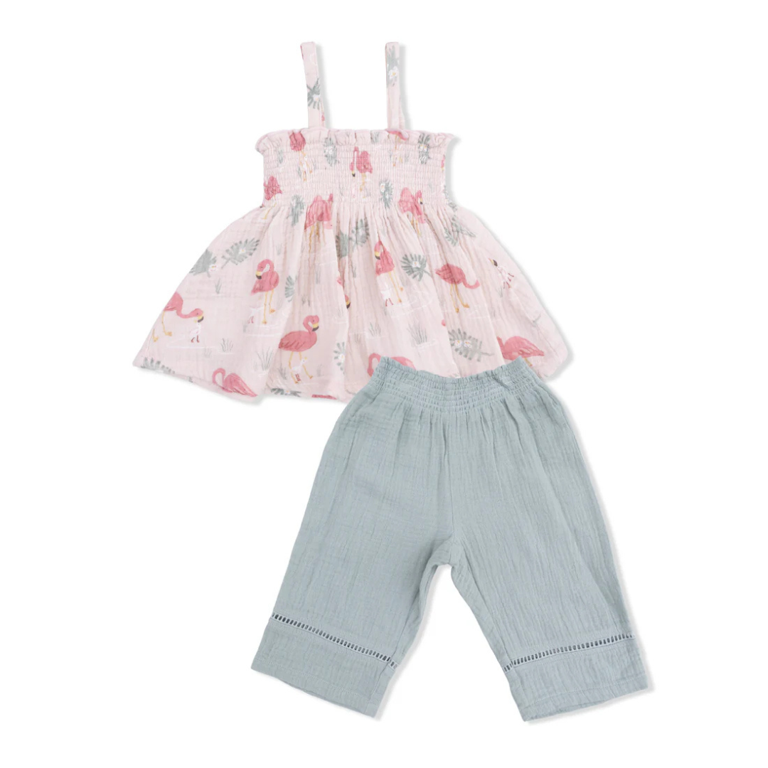Flamingos Smocked Top & Waist Pants