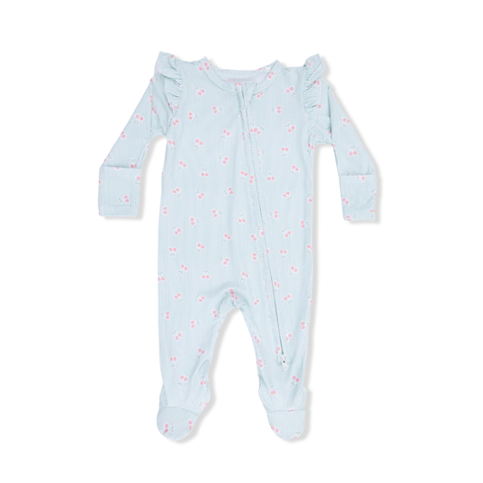 Tiny Cherry Stripe Ruffled Sleeve Footie