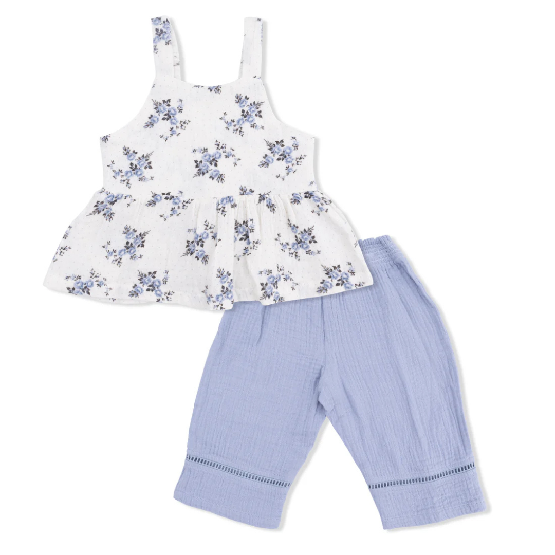 Belle Rosette Dot Peplum Tank with Smocked Waist Pants