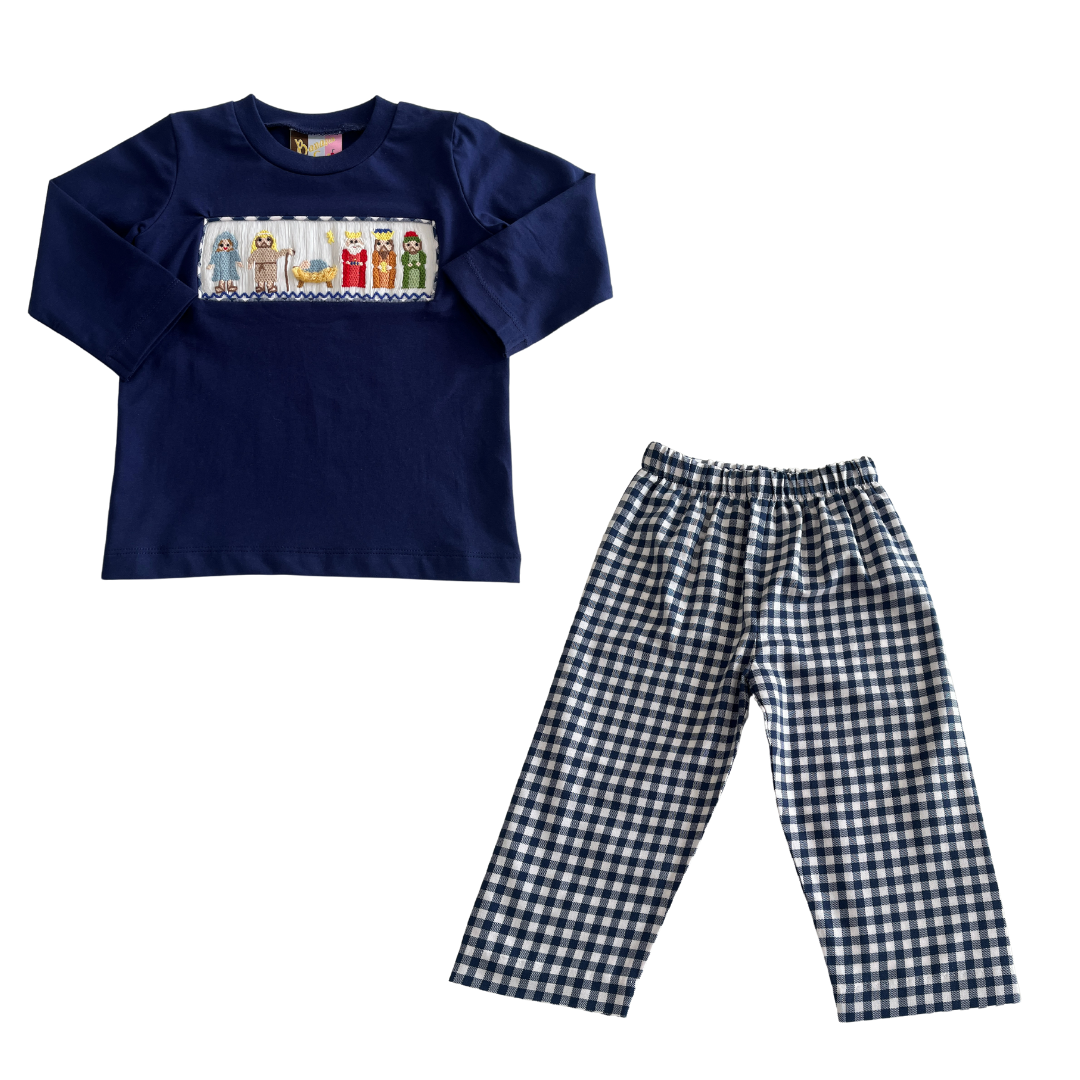 Nativity Smocked Boys Pant Set