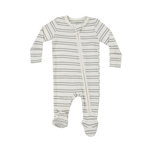 Ribbed Desert Sage Striped Zipper Footie