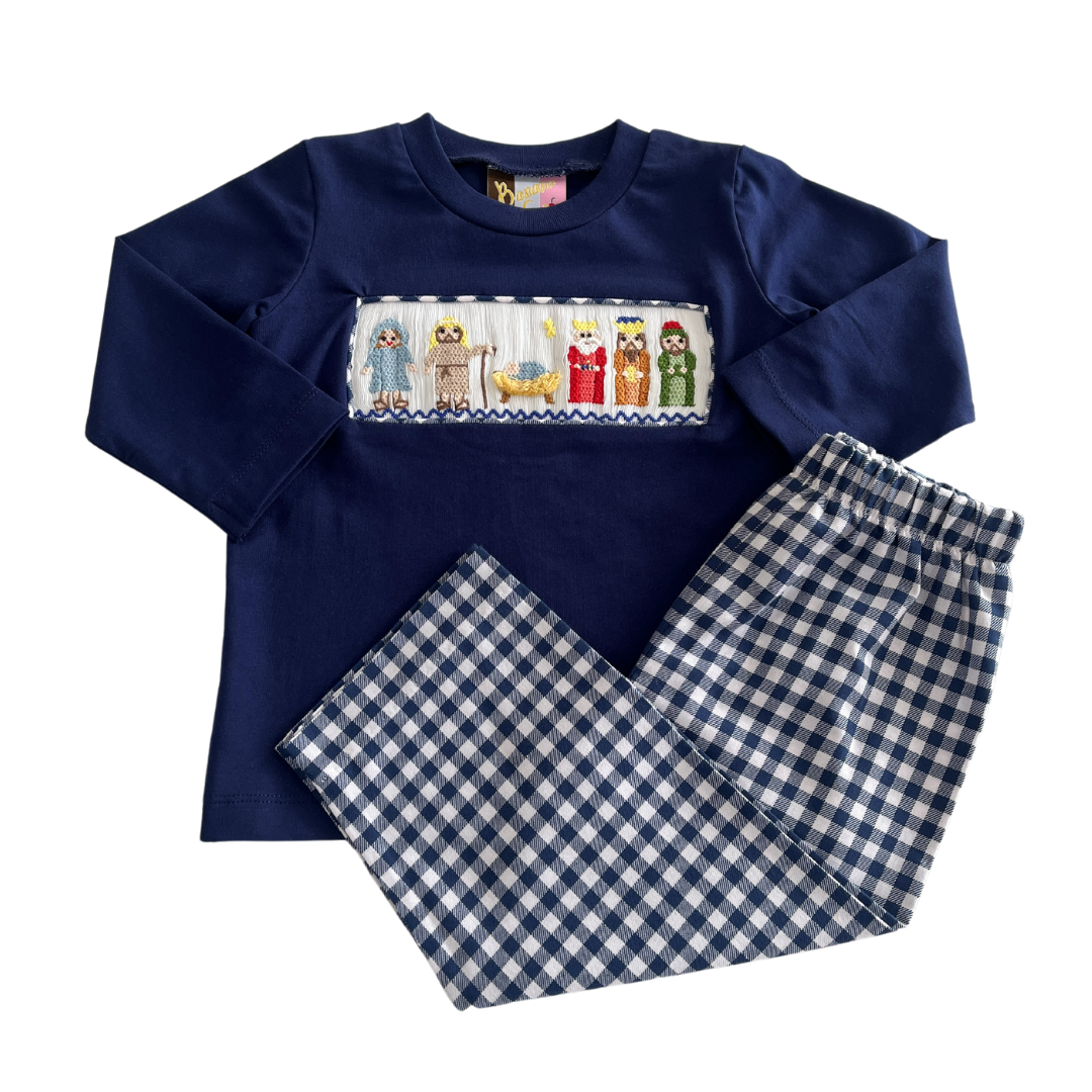 Nativity Smocked Boys Pant Set