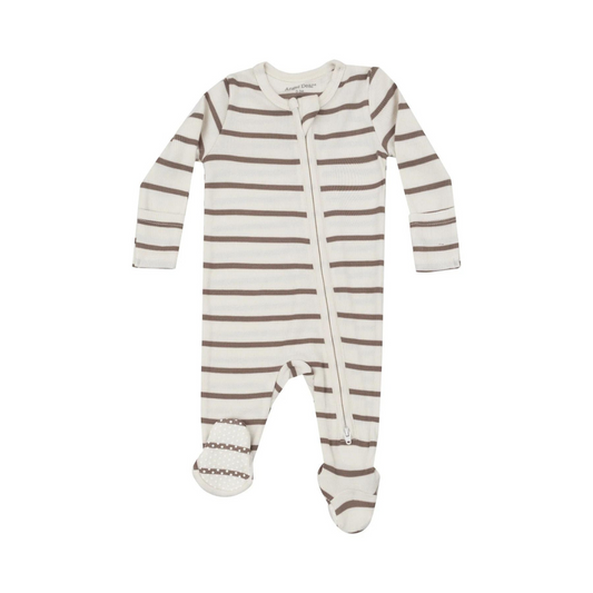 Brown Striped Zipper Footie