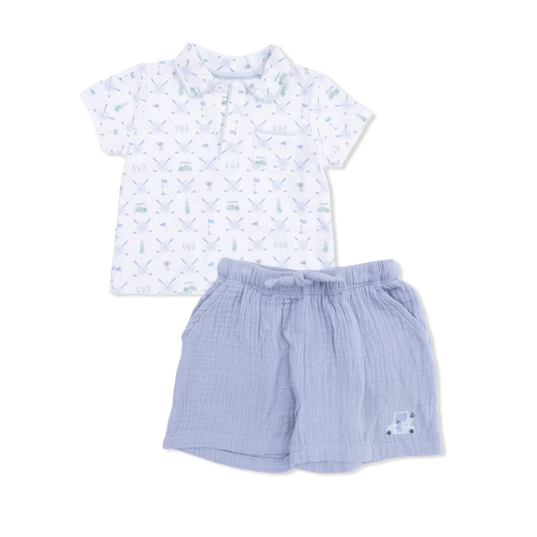 Golf Trellis Blue Polo with Casual Short