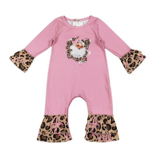 Pink Leopard Santa Ruffle Romper