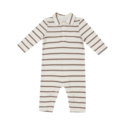 Brown Striped Polo Romper