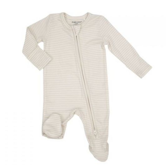 Beige Stripe Zipper Footie