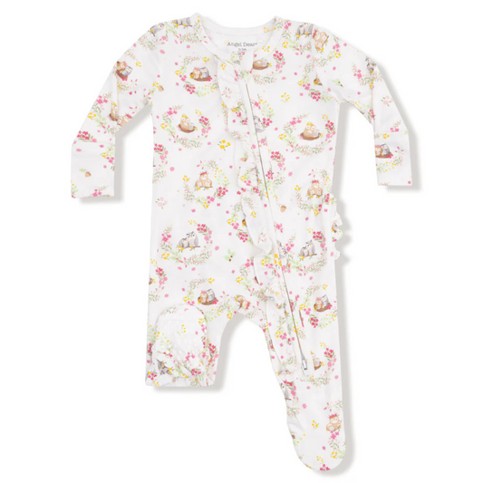 Floral Owl Families Ruffle Footie