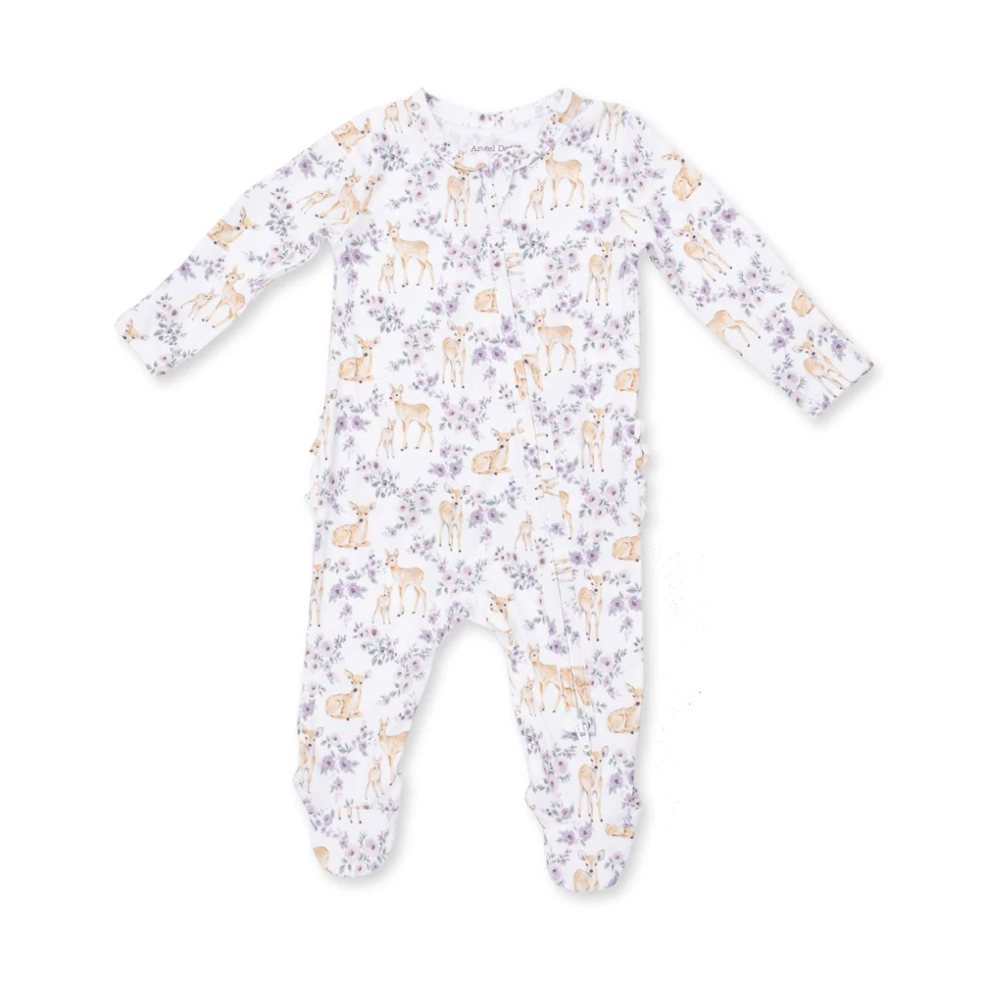 Floral Deer Ruffle Footie
