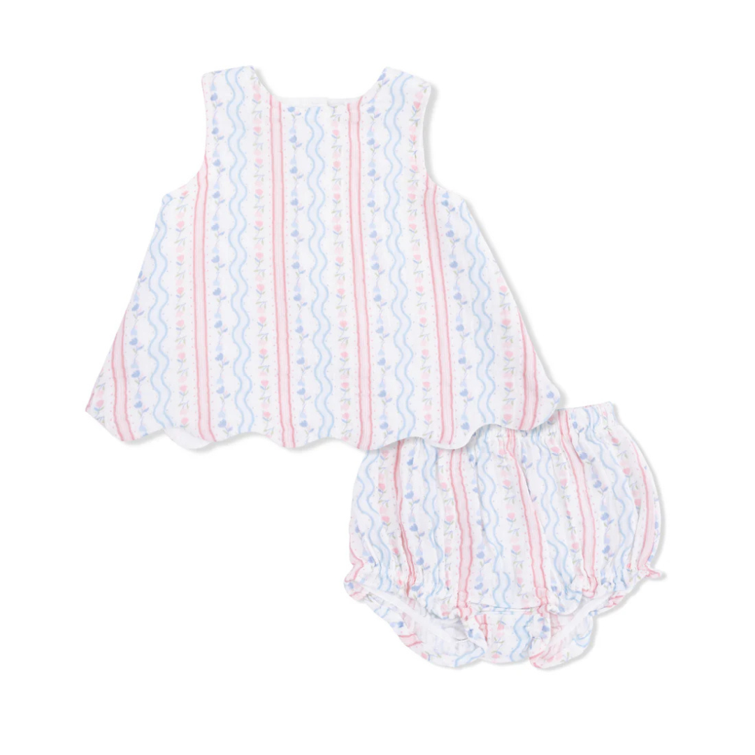Tulip Stripe Scallop Back Top with Bloomer