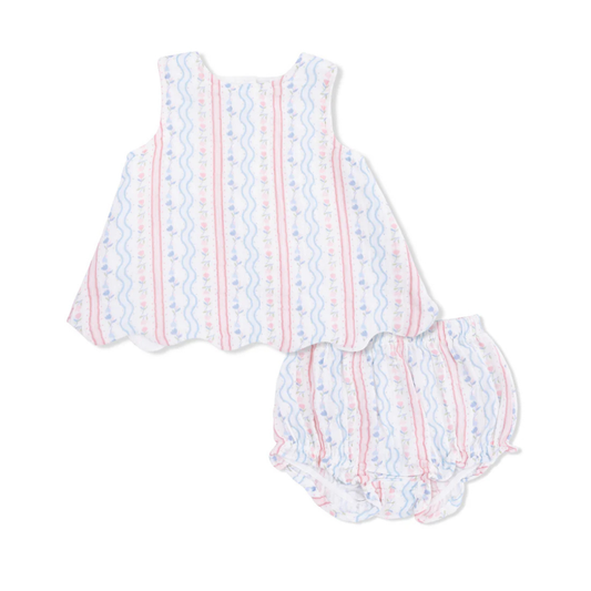 Tulip Stripe Scallop Back Top with Bloomer