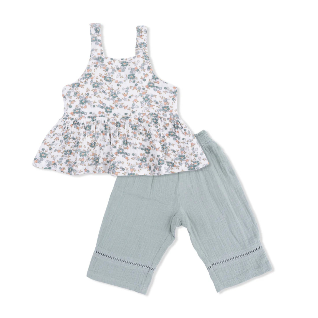 Camille Floral Peplum Tank with Smocked Waist Pants