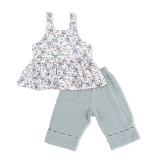 Camille Floral Peplum Tank with Smocked Waist Pants