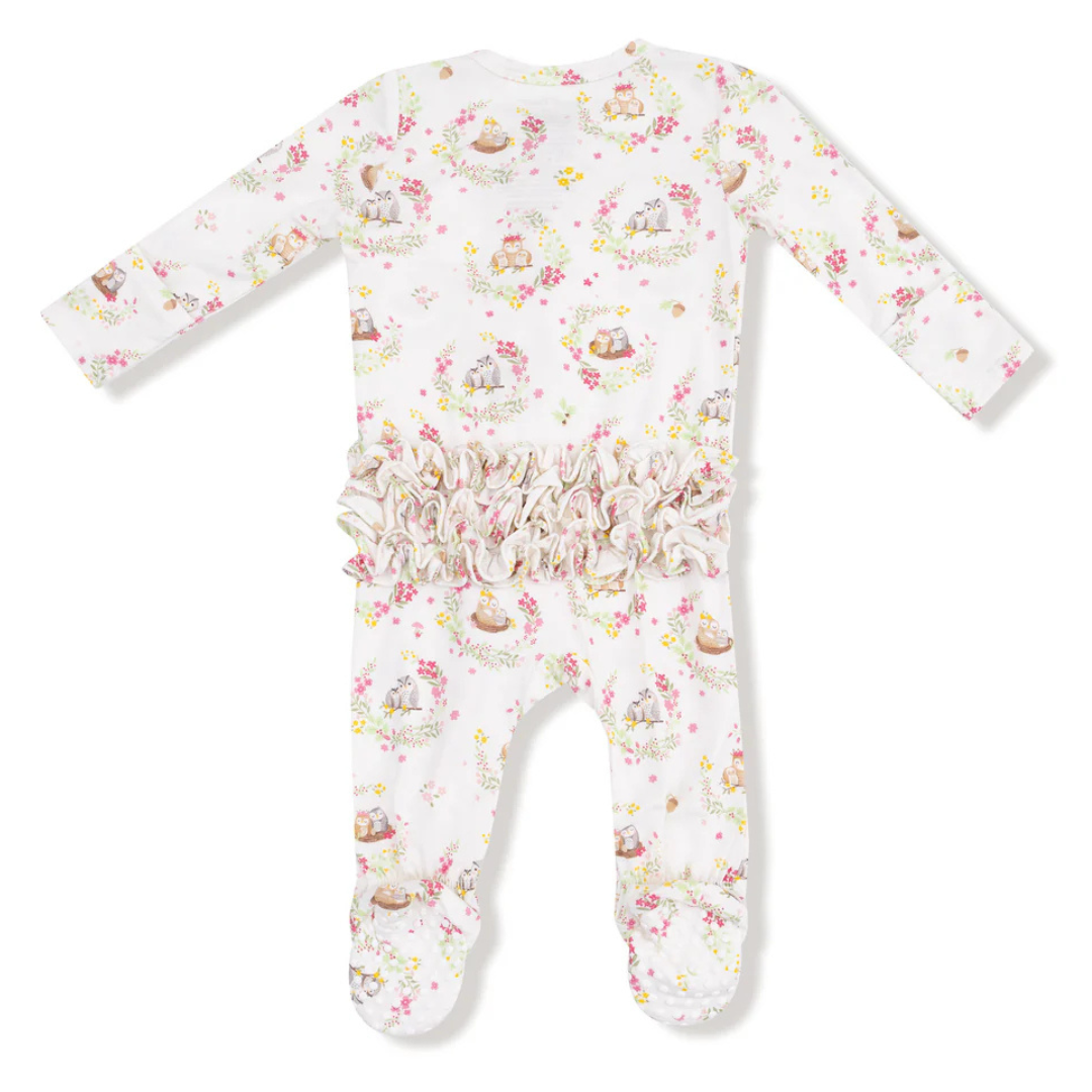 Floral Owl Families Ruffle Footie