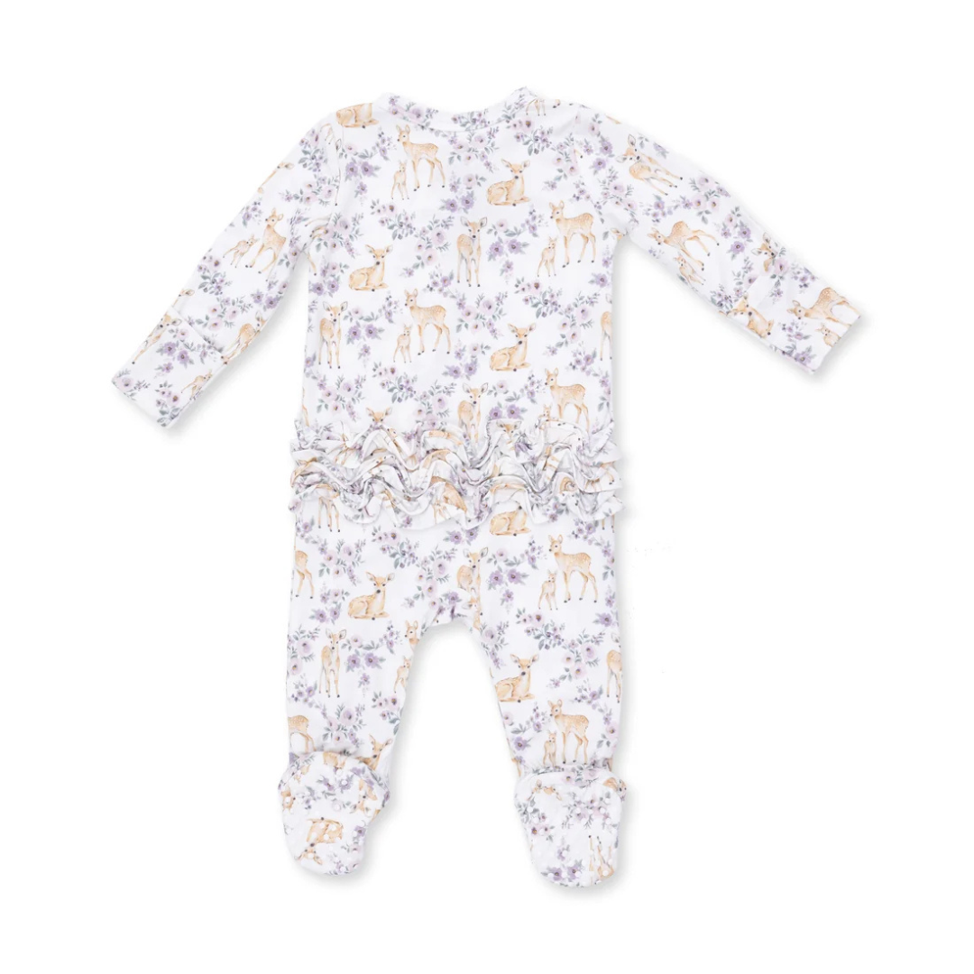 Floral Deer Ruffle Footie