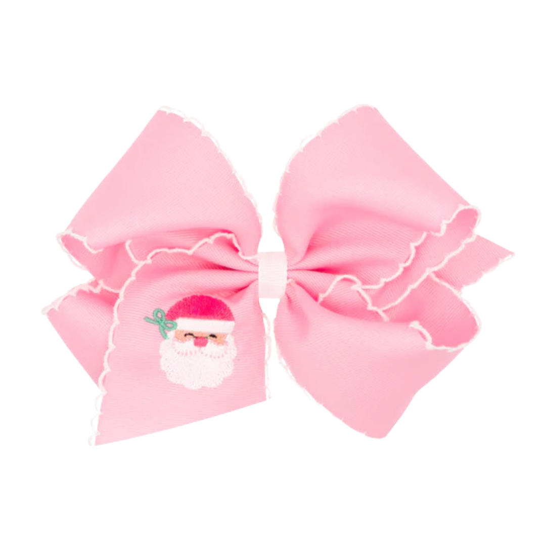Grosgrain Hair Bow with Moonstitch Edge and Santa Embroidery wth Bow