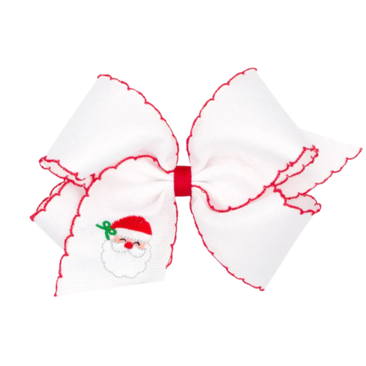 Grosgrain Hair Bow with Moonstitch Edge and Santa Embroidery wth Bow