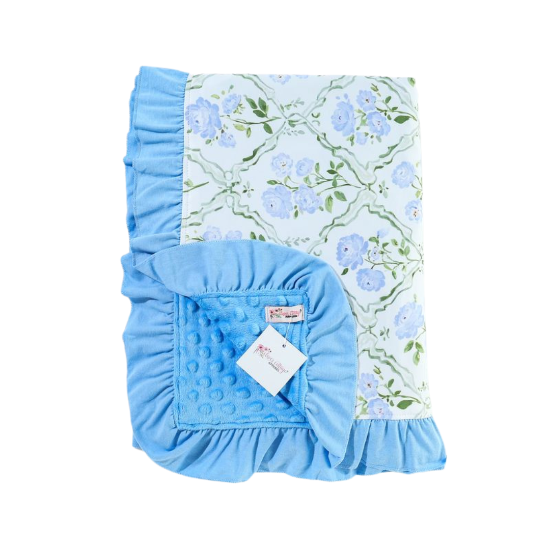 Sky Blue Trellis Ruffle Blanket