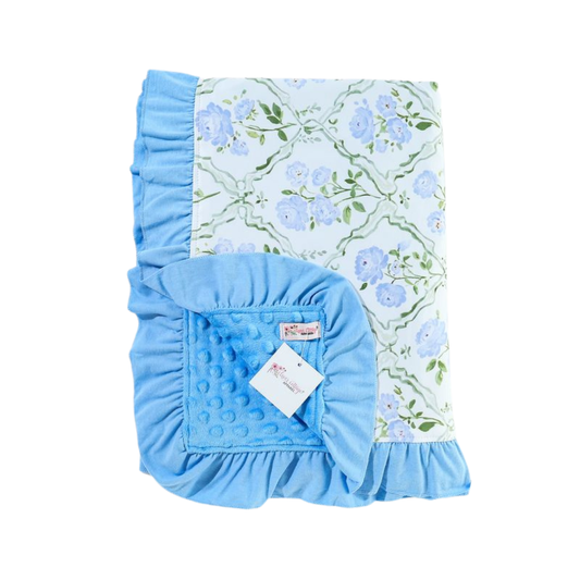 Sky Blue Trellis Ruffle Blanket