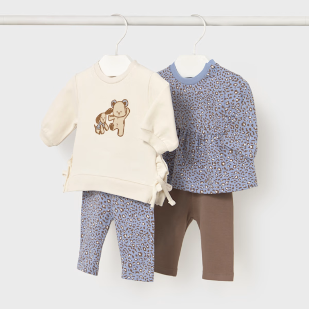 Blue Leopard Tunic & Brown Legging Set