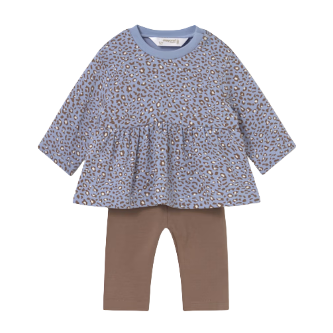 Blue Leopard Tunic & Brown Legging Set