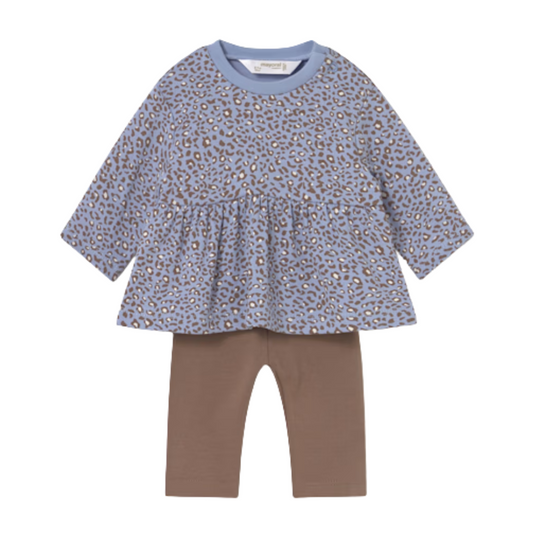 Blue Leopard Tunic & Brown Legging Set
