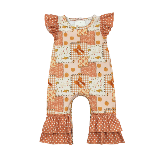 Patchwork Pumpkin Ruffled Romper