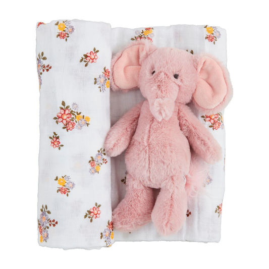 Floral Swaddle & Rattle Set