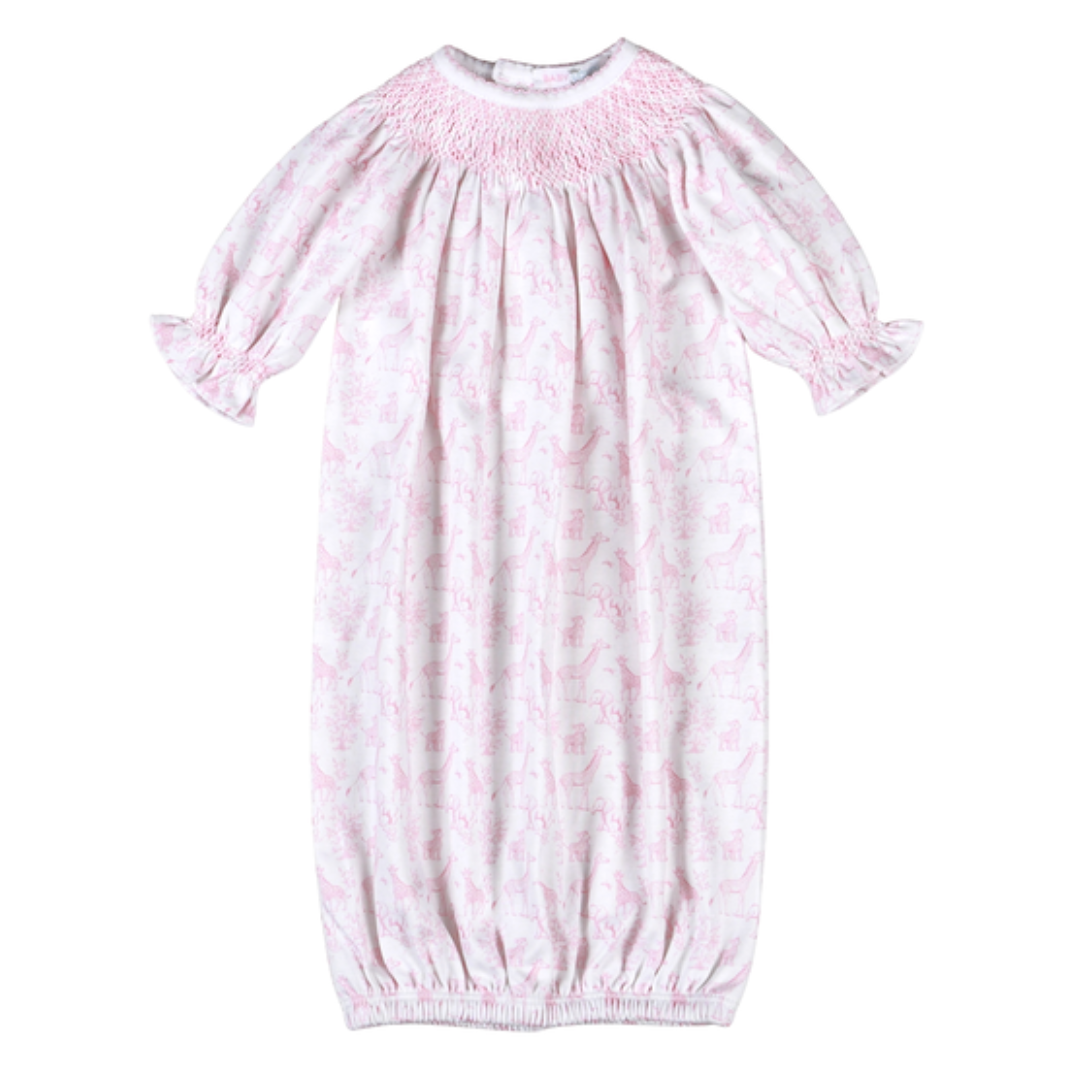 Pink Baby Safari Smocked Gown