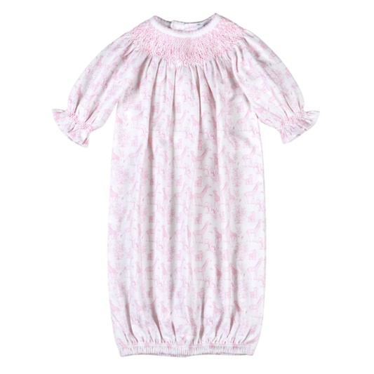 Pink Baby Safari Smocked Gown