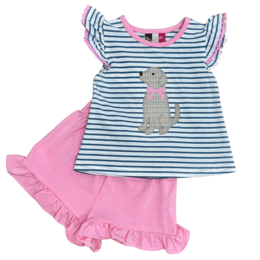 Puppy Applique Girls Short Set