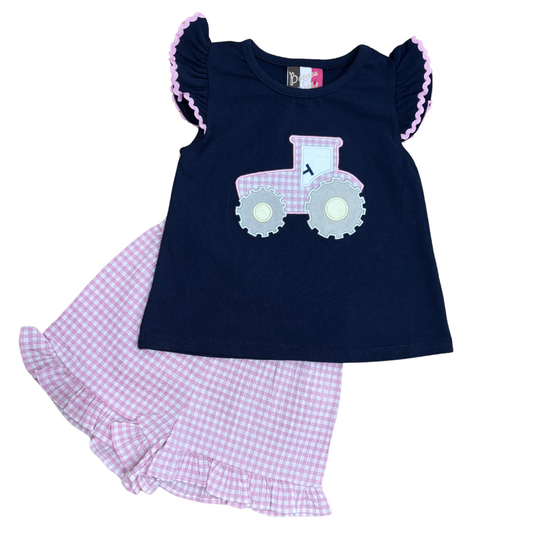 Tractor Applique Girls Short Set