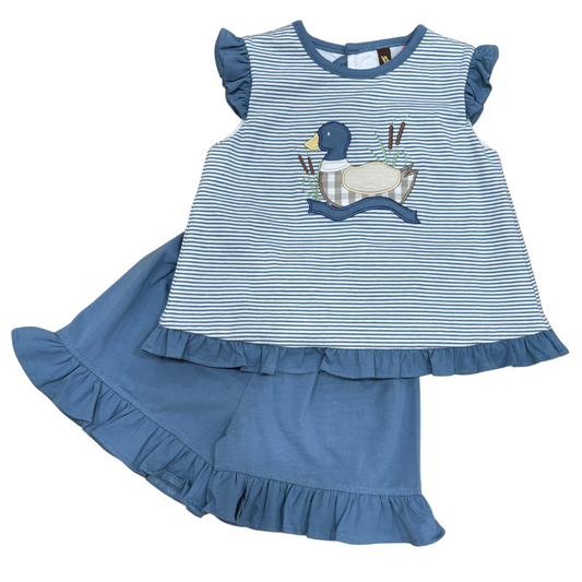 Mallard Duck Applique Girls Short Set