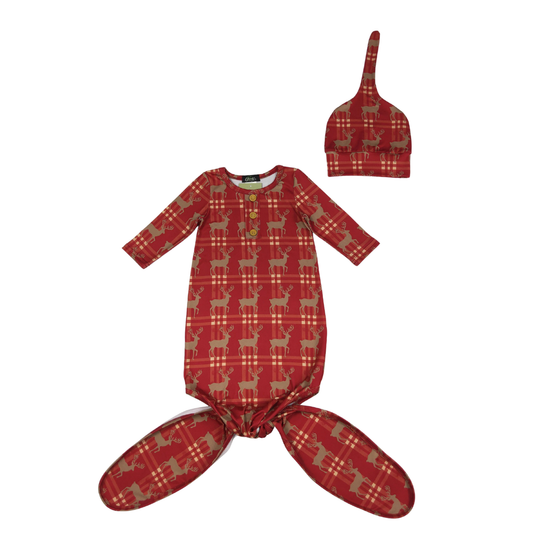 Tartan Deer Baby Knotted Gown