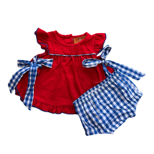 Harlow Tie Bloomer Set - Red & Blue