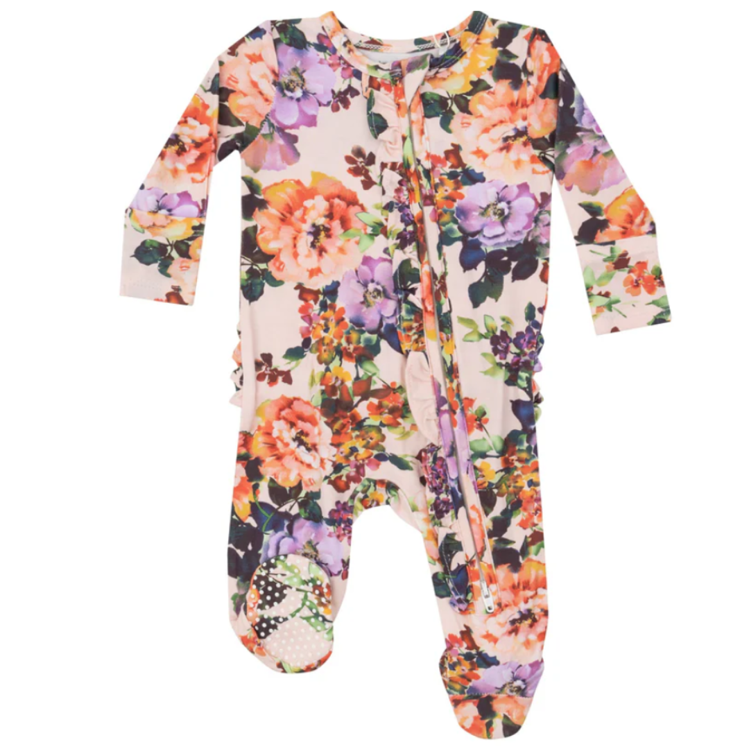 Autumn Rose Ruffle Zipper Footie