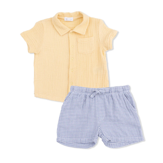 Blue Blizzard Polo Button Up with Shorts