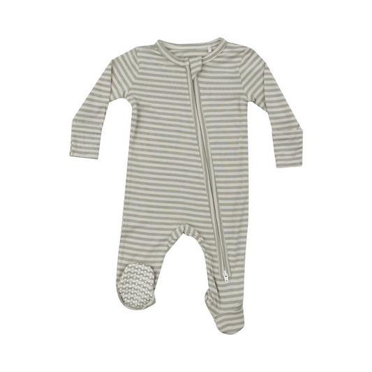 Bamboo Desert Sage Stripe Zipper Footie