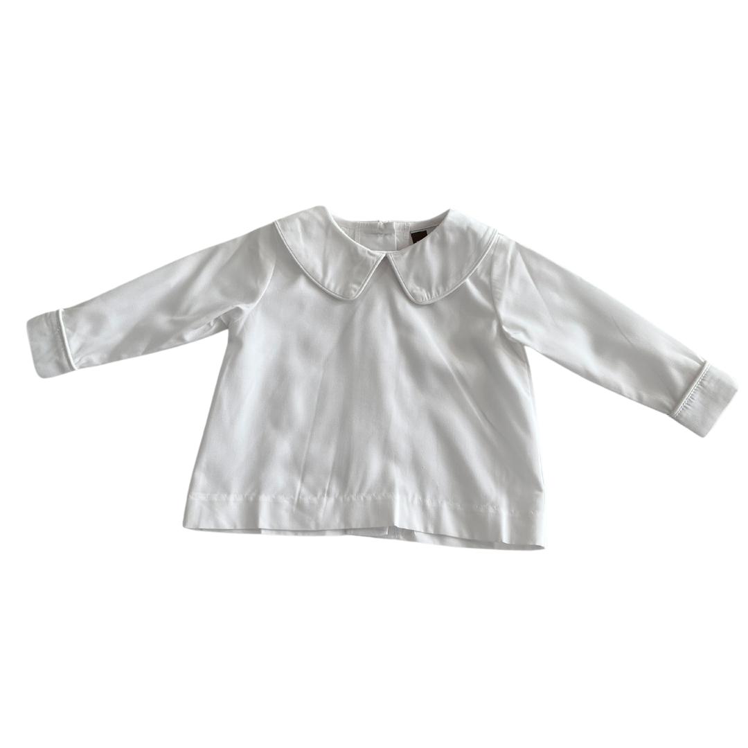 Boys White L/S Piped Shirt