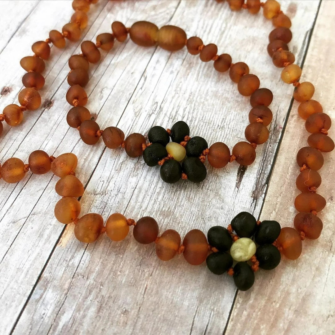 Raw Cognac Flower Baltic Amber Necklace
