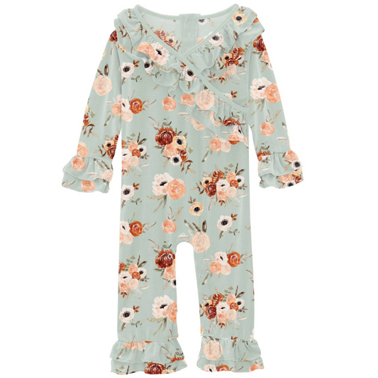Aloe Fall Floral Long Sleeve Kimono Ruffle Romper
