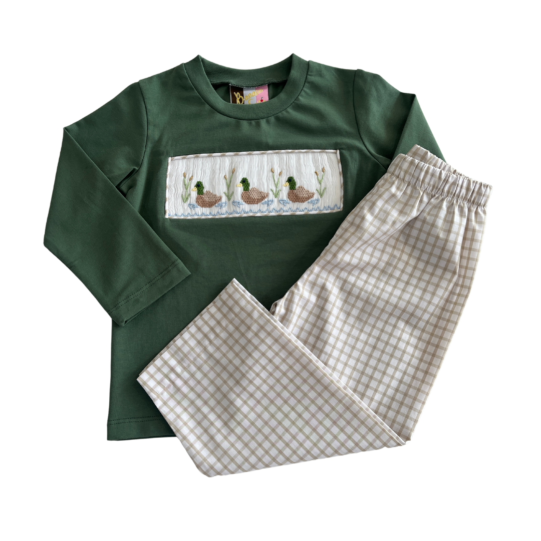 Mallard Duck Smocked Boy Pant Set