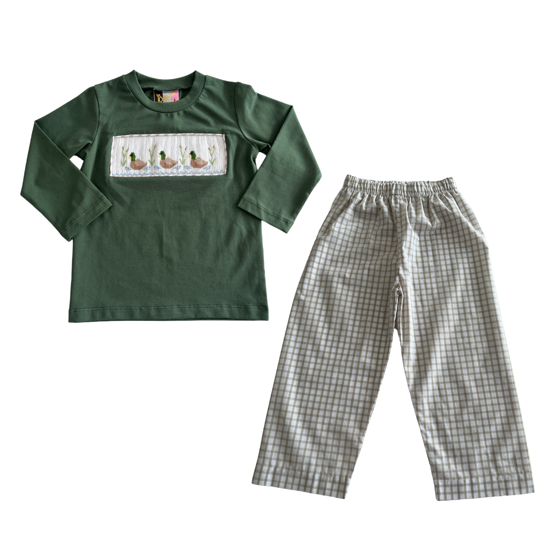 Mallard Duck Smocked Boy Pant Set