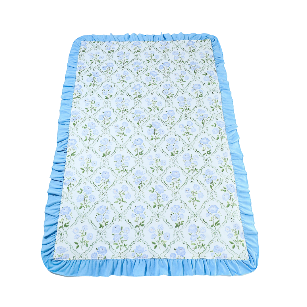 Sky Blue Trellis Ruffle Blanket