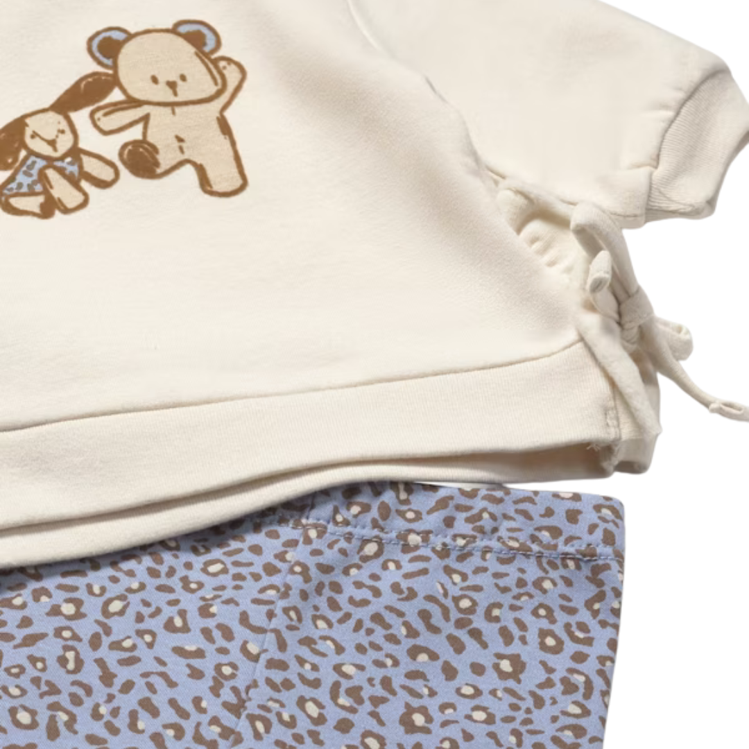 Cream Bear Sweater & Leopard Print Legging Set