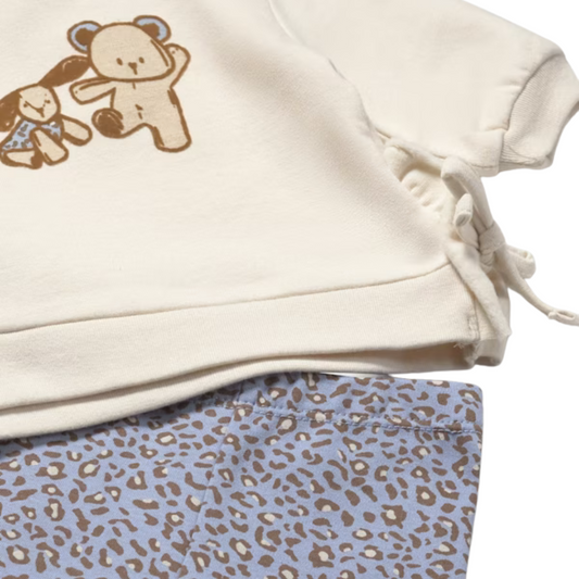 Cream Bear Sweater & Leopard Print Legging Set