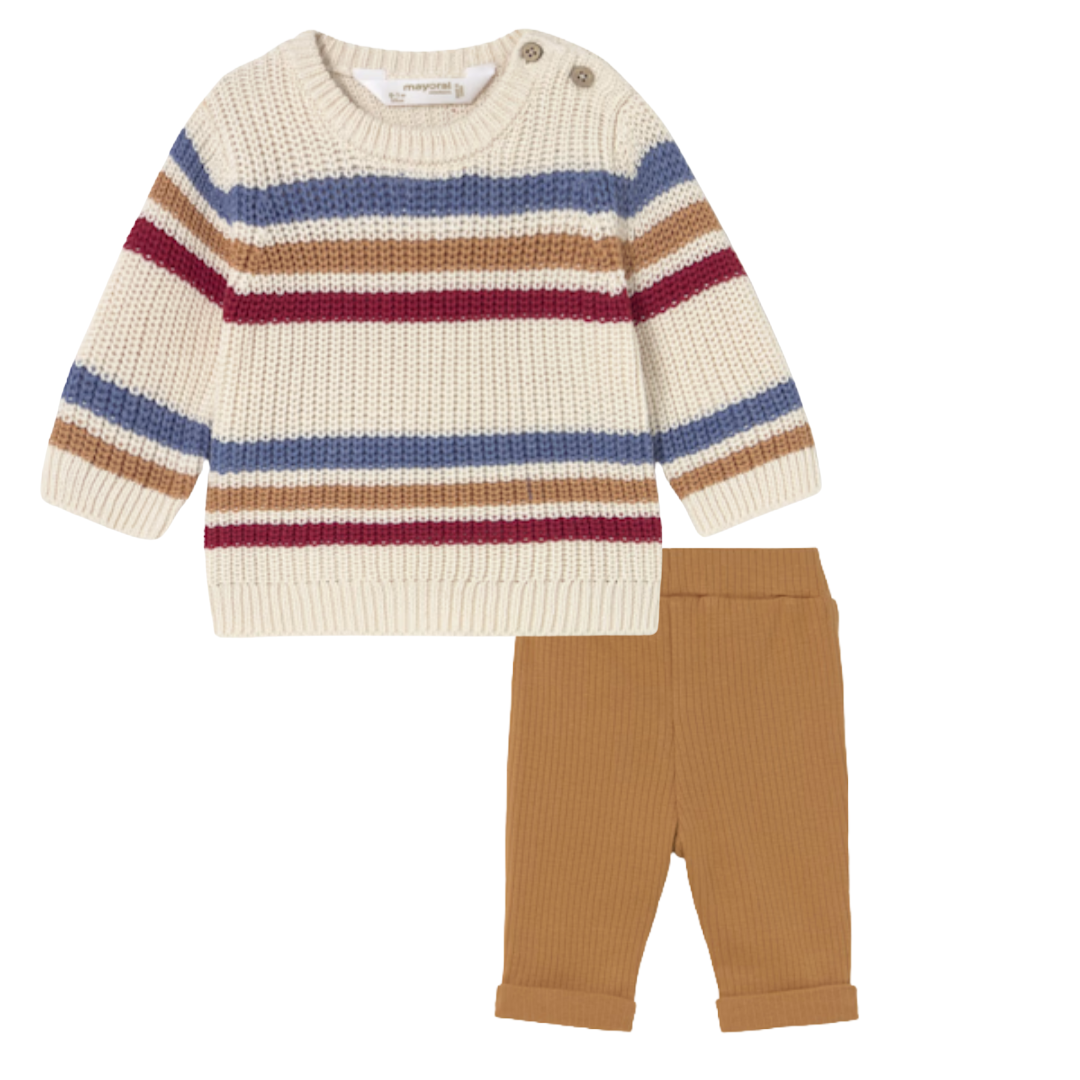 Fall Striped Knit Sweater & Ribbed Pant Set