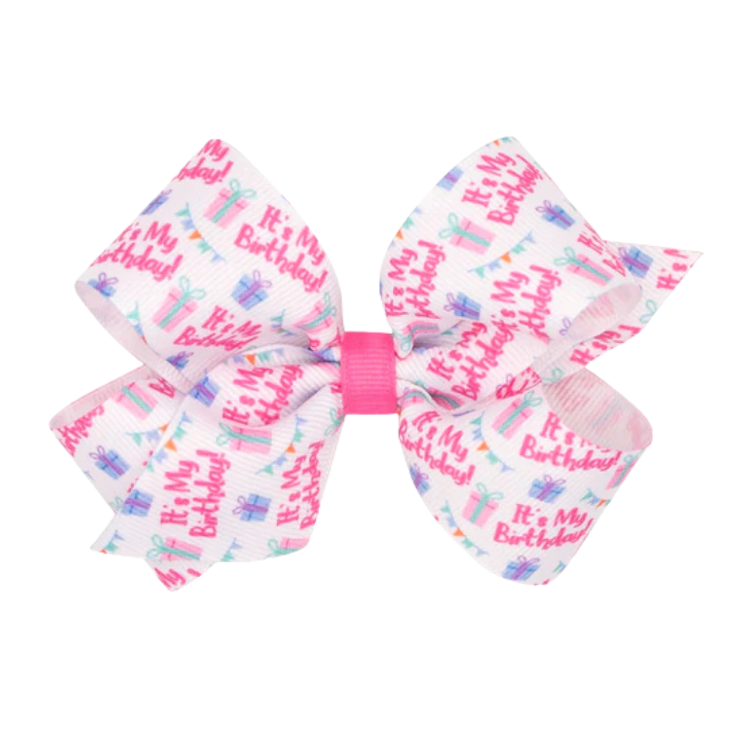 It's My Birthday Print Grosgrain Bow