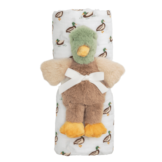 Mallard Duck Swaddle & Rattle Set