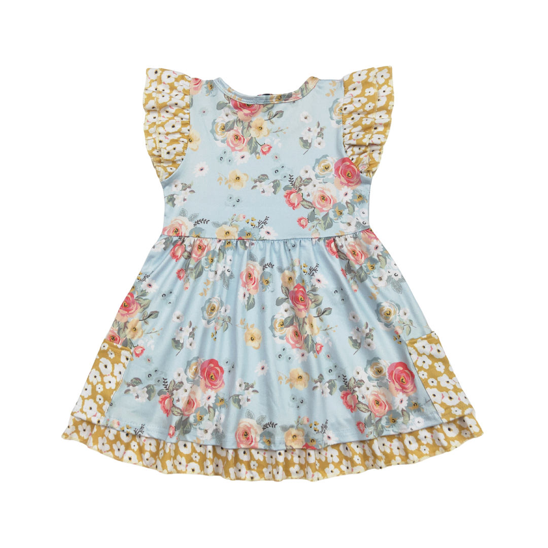 Aqua Antique Floral Dress